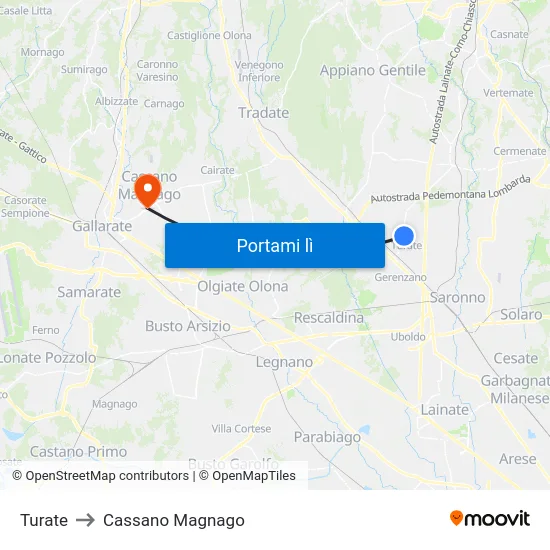 Turate to Cassano Magnago map