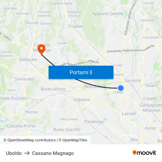 Uboldo to Cassano Magnago map