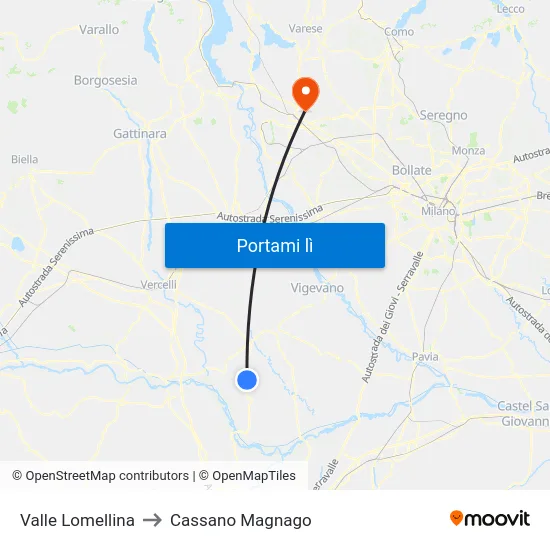 Valle Lomellina to Cassano Magnago map