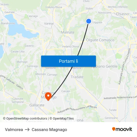 Valmorea to Cassano Magnago map