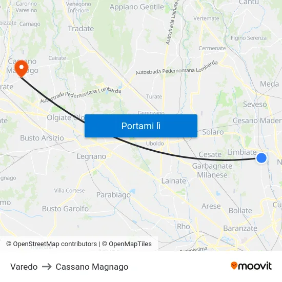 Varedo to Cassano Magnago map