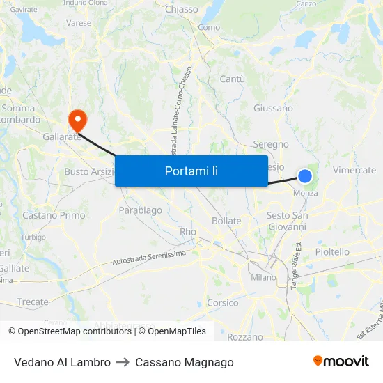 Vedano Al Lambro to Cassano Magnago map