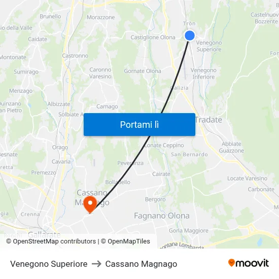 Venegono Superiore to Cassano Magnago map