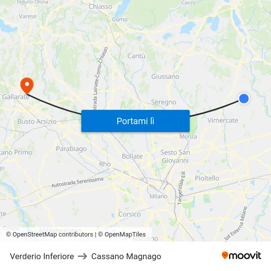 Verderio Inferiore to Cassano Magnago map