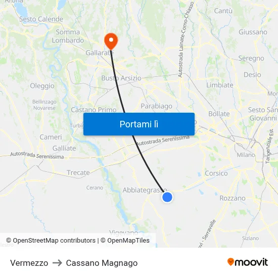 Vermezzo to Cassano Magnago map