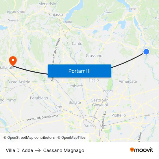 Villa D' Adda to Cassano Magnago map