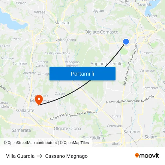 Villa Guardia to Cassano Magnago map