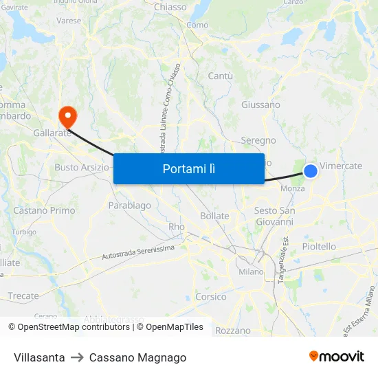 Villasanta to Cassano Magnago map