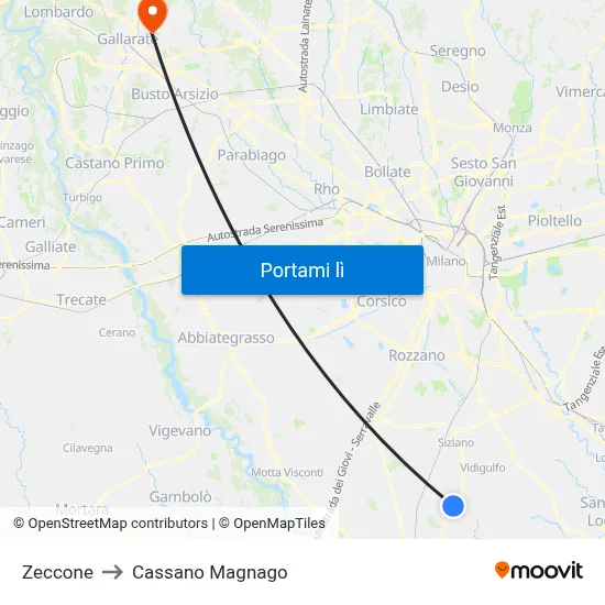 Zeccone to Cassano Magnago map