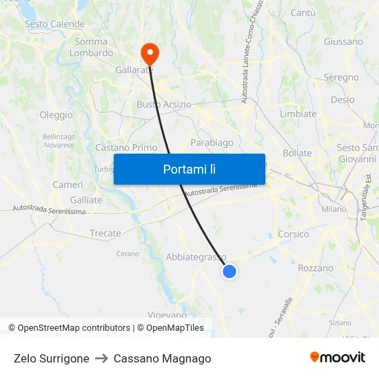 Zelo Surrigone to Cassano Magnago map