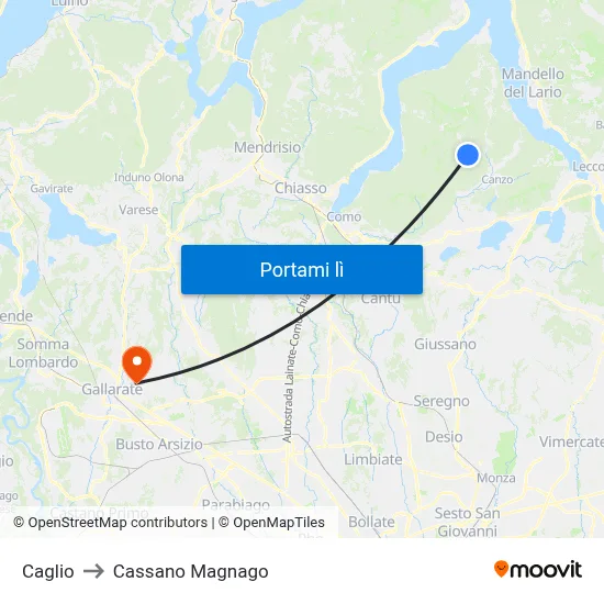 Caglio to Cassano Magnago map