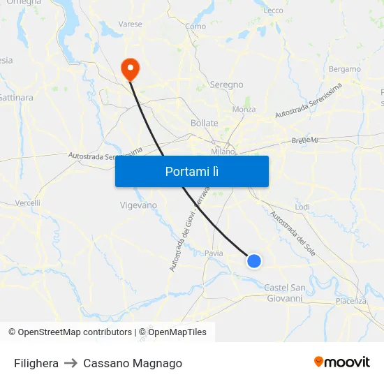Filighera to Cassano Magnago map