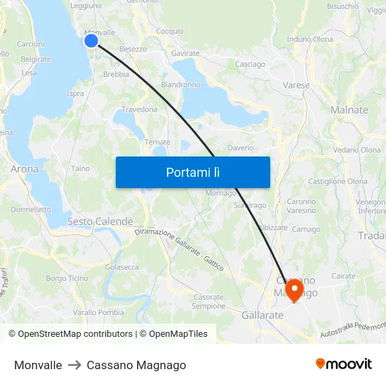 Monvalle to Cassano Magnago map
