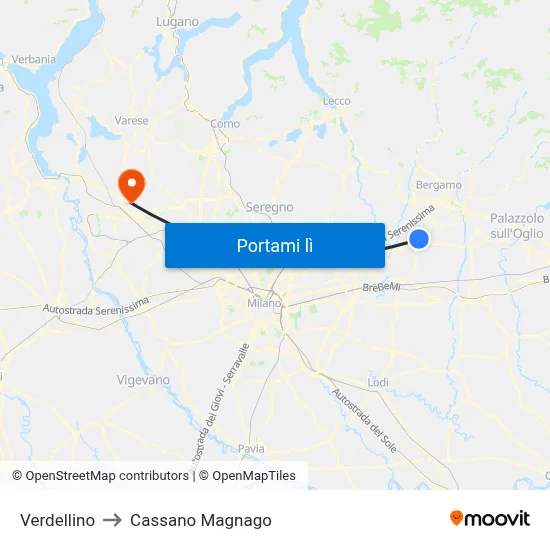 Verdellino to Cassano Magnago map
