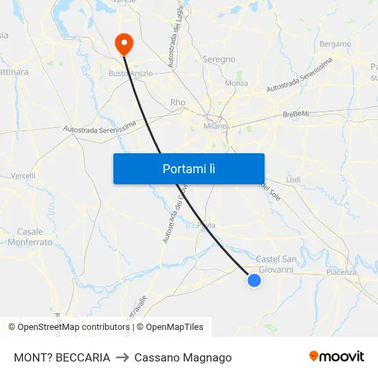 MONT? BECCARIA to Cassano Magnago map