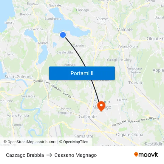 Cazzago Brabbia to Cassano Magnago map