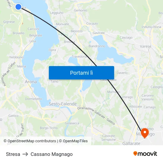 Stresa to Cassano Magnago map