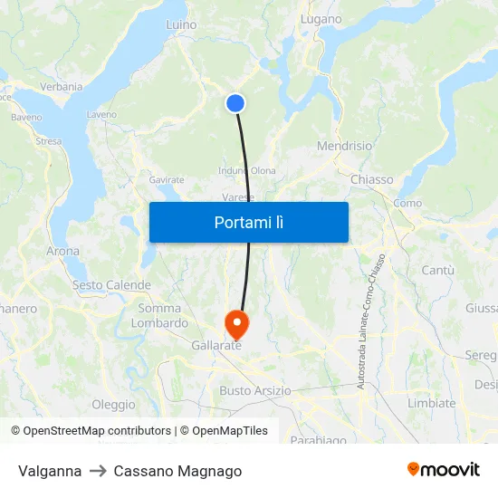 Valganna to Cassano Magnago map