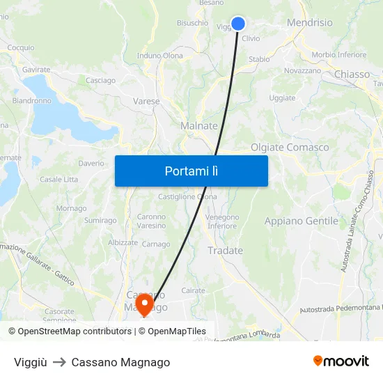 Viggiù to Cassano Magnago map