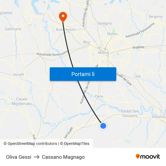 Oliva Gessi to Cassano Magnago map
