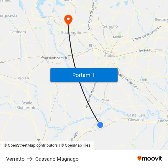 Verretto to Cassano Magnago map
