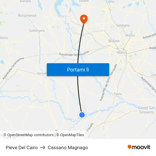 Pieve Del Cairo to Cassano Magnago map
