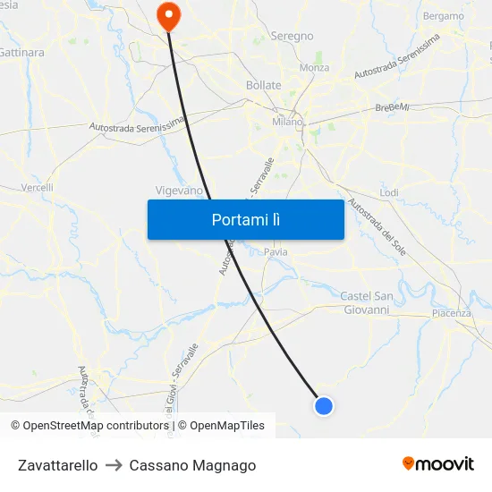 Zavattarello to Cassano Magnago map