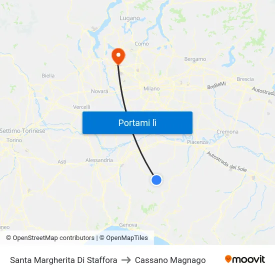 Santa Margherita Di Staffora to Cassano Magnago map