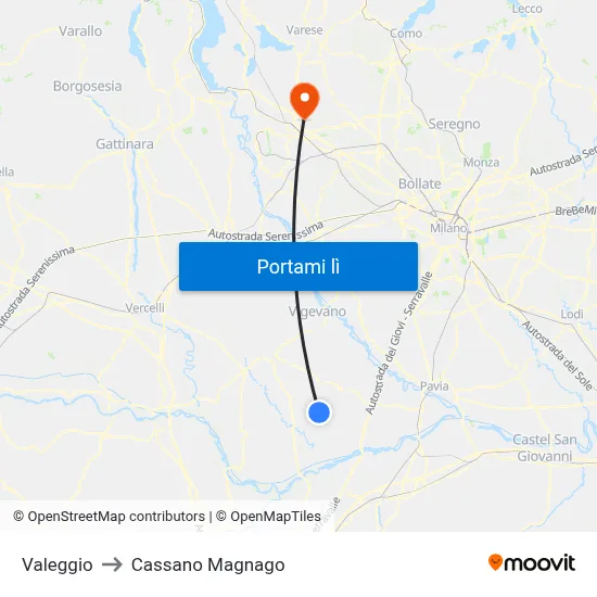 Valeggio to Cassano Magnago map
