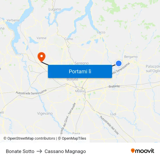 Bonate Sotto to Cassano Magnago map
