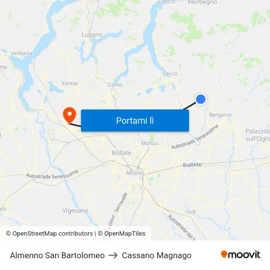 Almenno San Bartolomeo to Cassano Magnago map