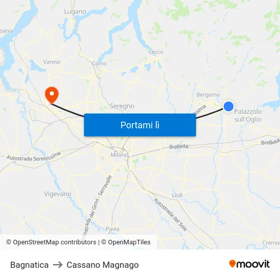 Bagnatica to Cassano Magnago map