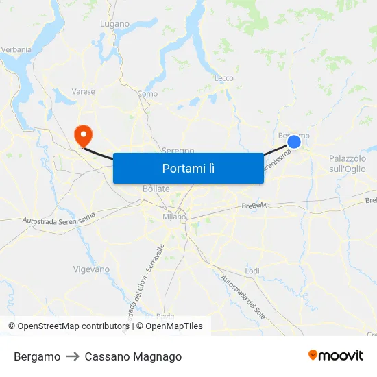 Bergamo to Cassano Magnago map