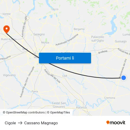 Cigole to Cassano Magnago map