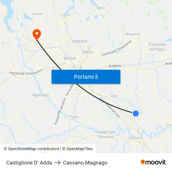 Castiglione D' Adda to Cassano Magnago map