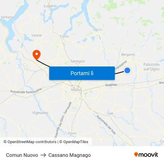 Comun Nuovo to Cassano Magnago map