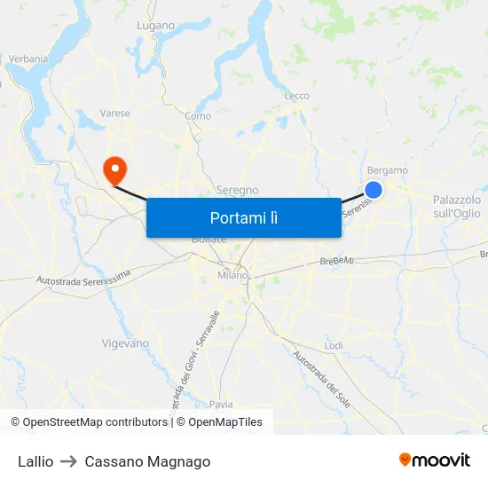 Lallio to Cassano Magnago map