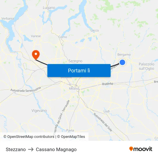 Stezzano to Cassano Magnago map