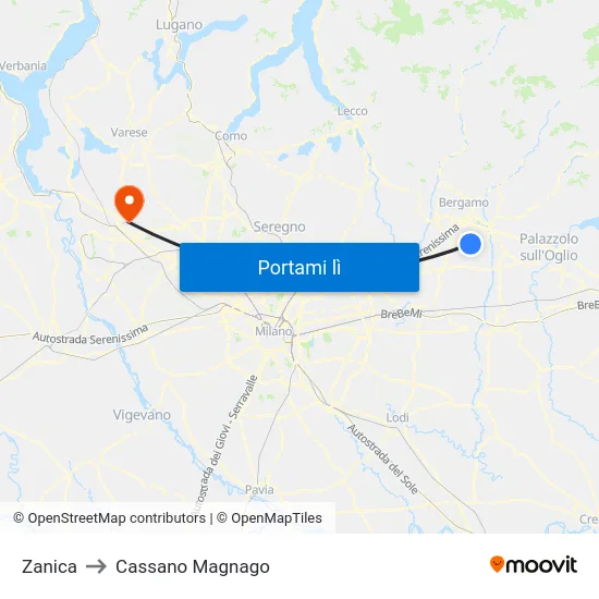 Zanica to Cassano Magnago map