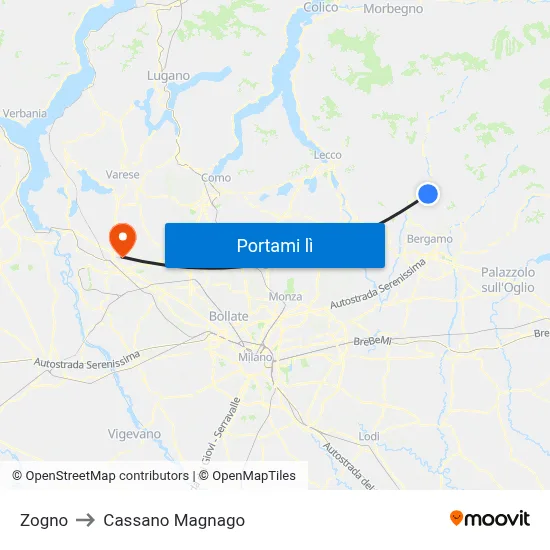 Zogno to Cassano Magnago map