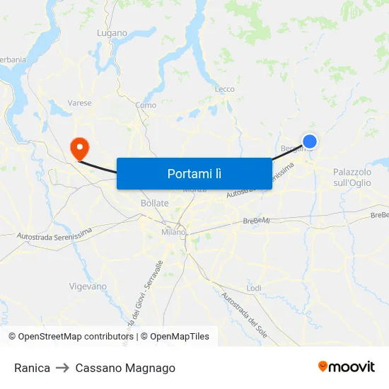 Ranica to Cassano Magnago map