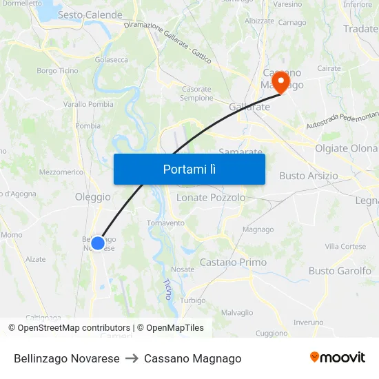 Bellinzago Novarese to Cassano Magnago map