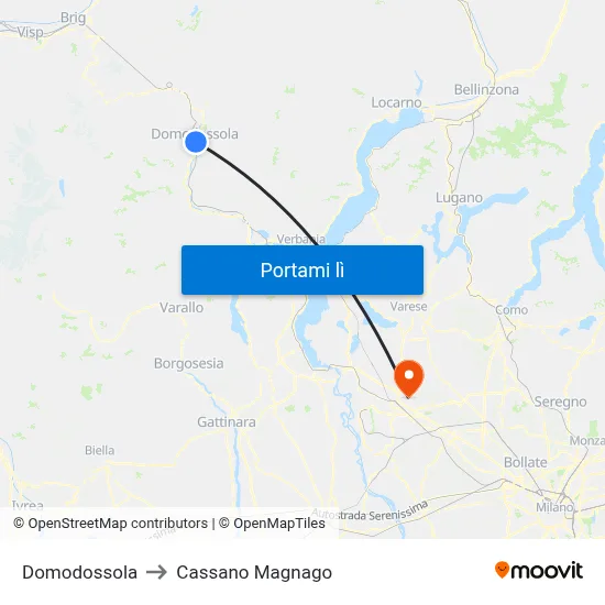 Domodossola to Cassano Magnago map