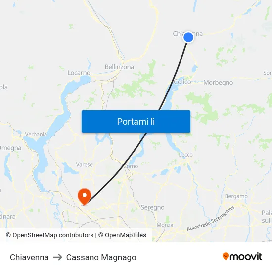 Chiavenna to Cassano Magnago map
