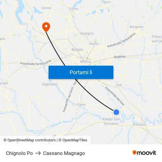 Chignolo Po to Cassano Magnago map