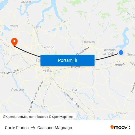 Corte Franca to Cassano Magnago map
