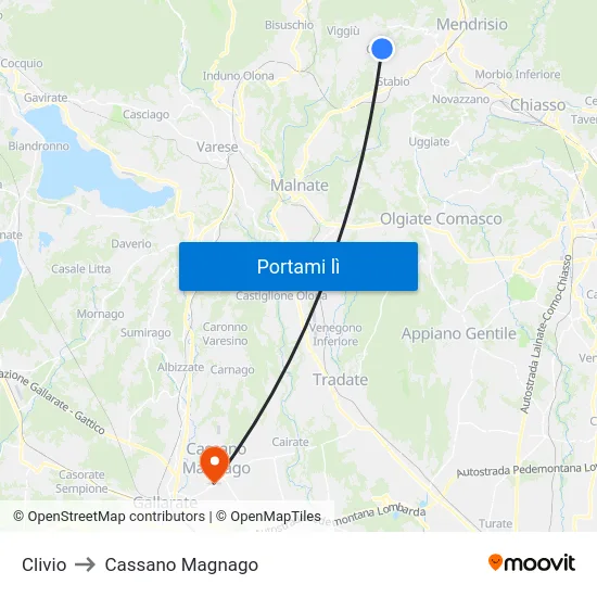 Clivio to Cassano Magnago map