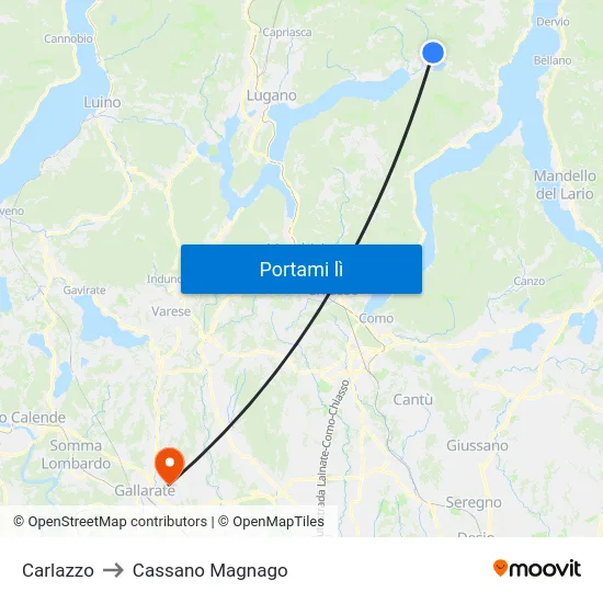 Carlazzo to Cassano Magnago map