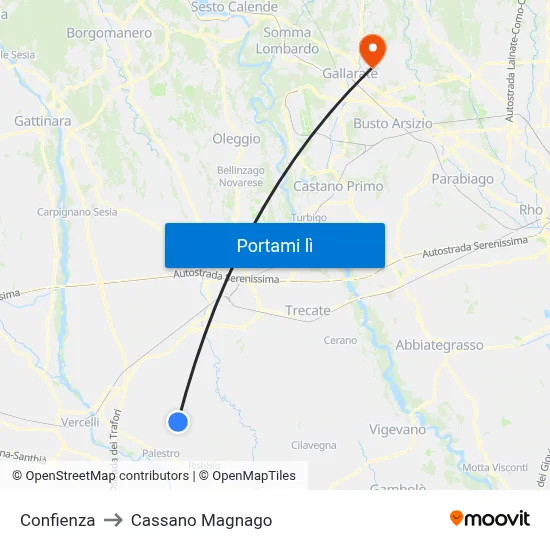 Confienza to Cassano Magnago map