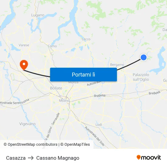 Casazza to Cassano Magnago map